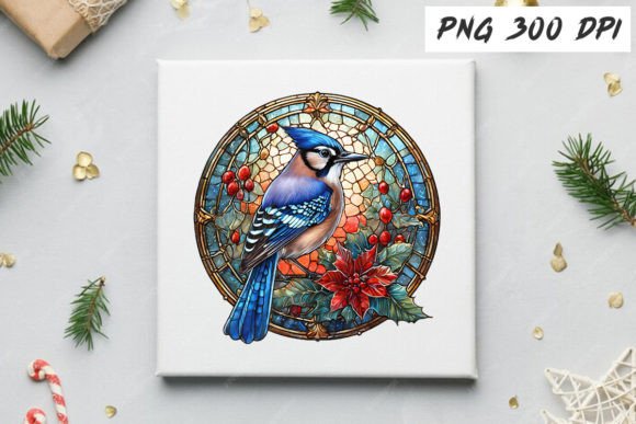 Blue Jay Christmas Stained Glass: Premium Illustrations for Brand Design