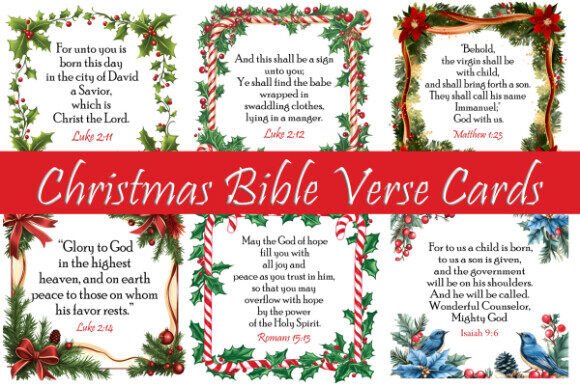 Christmas Bible Verse Cards: Seasonal Illustrations for Editorial Use