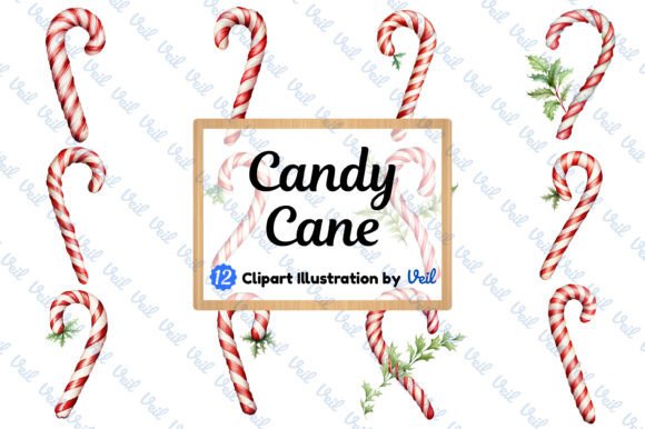 Christmas Candy Cane Clipart Watercolor Illustrations