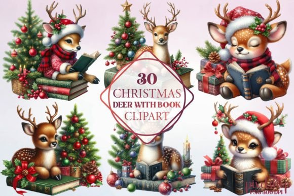 Christmas Deer with Book Clipart Review: A Cozy Freebie for Branding