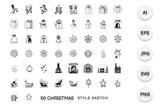 Christmas Element Draw Black Illustrations