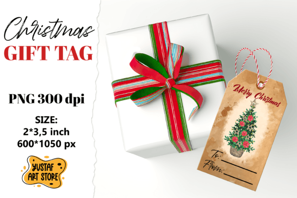 Christmas Gift Tag. Christmas Tree Water: Illustrations for Branding