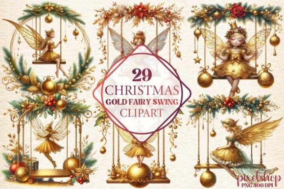Christmas Gold Fairy Swing Clipart Review