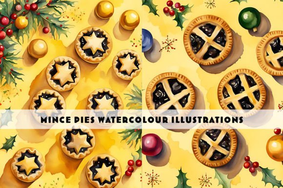 Christmas Mice Pies Watercolour Painting Illustrations