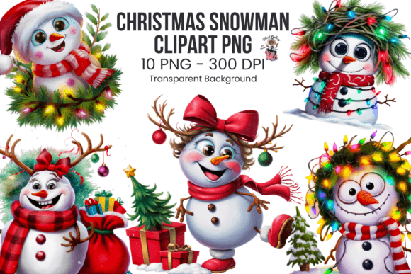 Christmas Snowman Clipart PNG Bundle for Illustrations