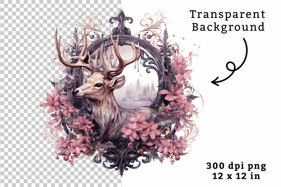Christmas Watercolor Reindeer Clipart PN Illustrations