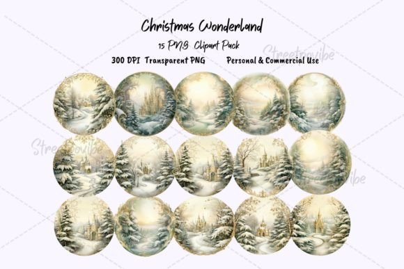 Christmas Wonderland Watercolor Clipart: Seasonal Illustrations for Editorial Design