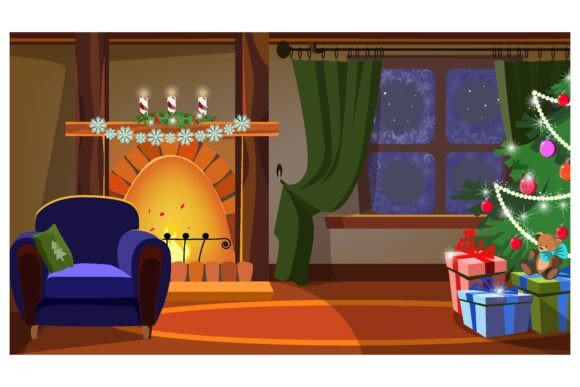 Cozy Room with Fireplace and Christmas T Illustrations Review