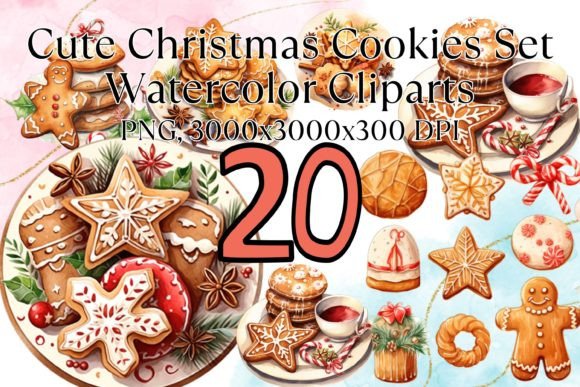 Cute Christmas Cookies Watercolor Illustrations for Crafters