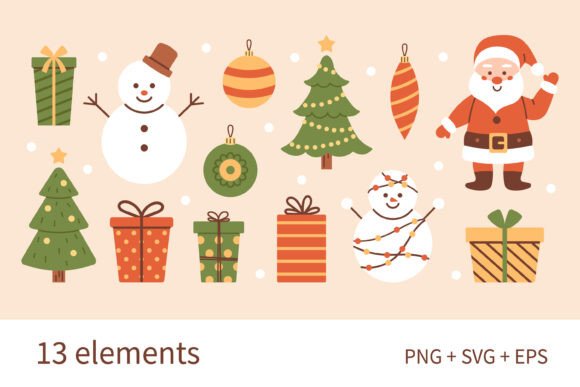 Cute Festive Christmas Clip Art Set for Illustrations