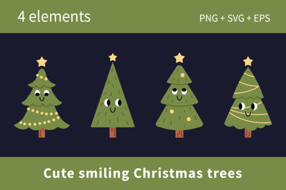 Cute Smiling Christmas Tree Set: A Designer’s Review of Seasonal Illustrations