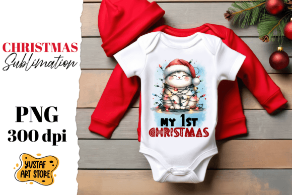 First Christmas Sublimation. Cute Cat Illustrations