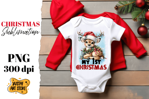 First Christmas Sublimation. Cute Deer Illustrations Review