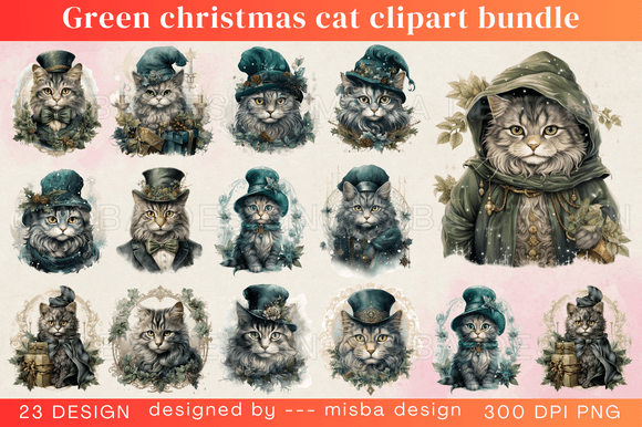 Green Christmas Cat Clipart Bundle: A Publisher’s Review of Seasonal Illustrations