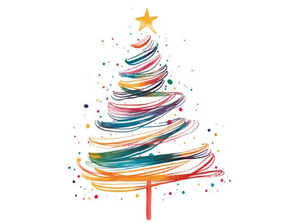 Line Art Christmas Tree Clipart for Modern Illustrations