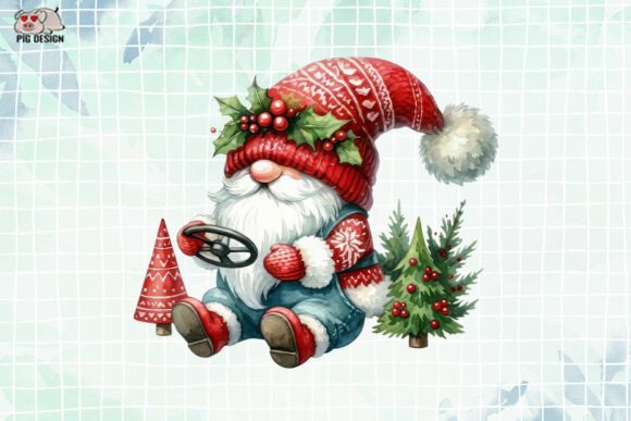 Reviewing Watercolor Christmas Gnome and Truck for Illustrations