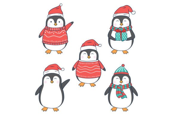 Set of Cute Christmas Penguin: Illustrations for Seasonal Branding