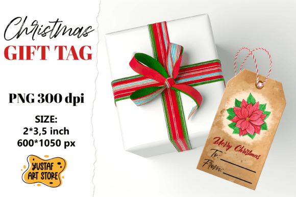 Vintage Christmas Gift Tag. Hand Painted Illustrations for Editorial Design