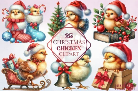 Watercolor Christmas Chicken Clipart: Freebies for Sellers