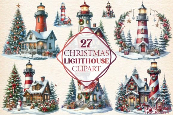 Watercolor Christmas Lighthouse Clipart Review