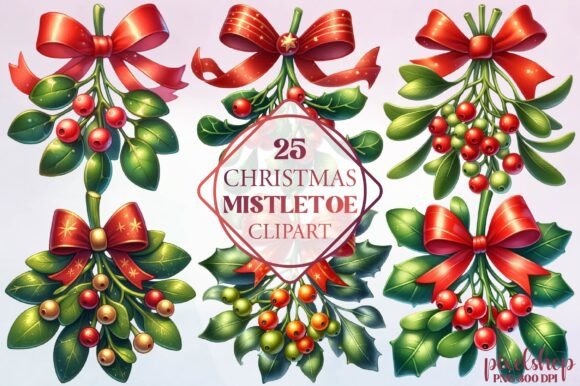 Watercolor Christmas Mistletoe Clipart for Freebies & Crafts