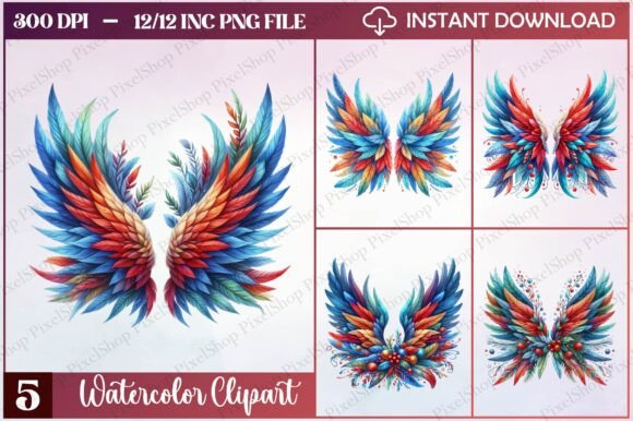 Watercolor Christmas Wings Clipart for Freebies & Crafts