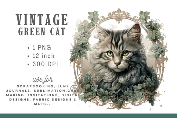 Watercolor Vintage Christmas Cat Clipar for Illustrations
